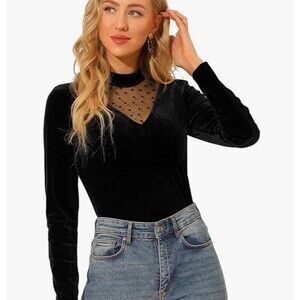 Allegra K Women's Gothcore Velvet Mesh Whimsigoth Fairy Goth Top Size XL